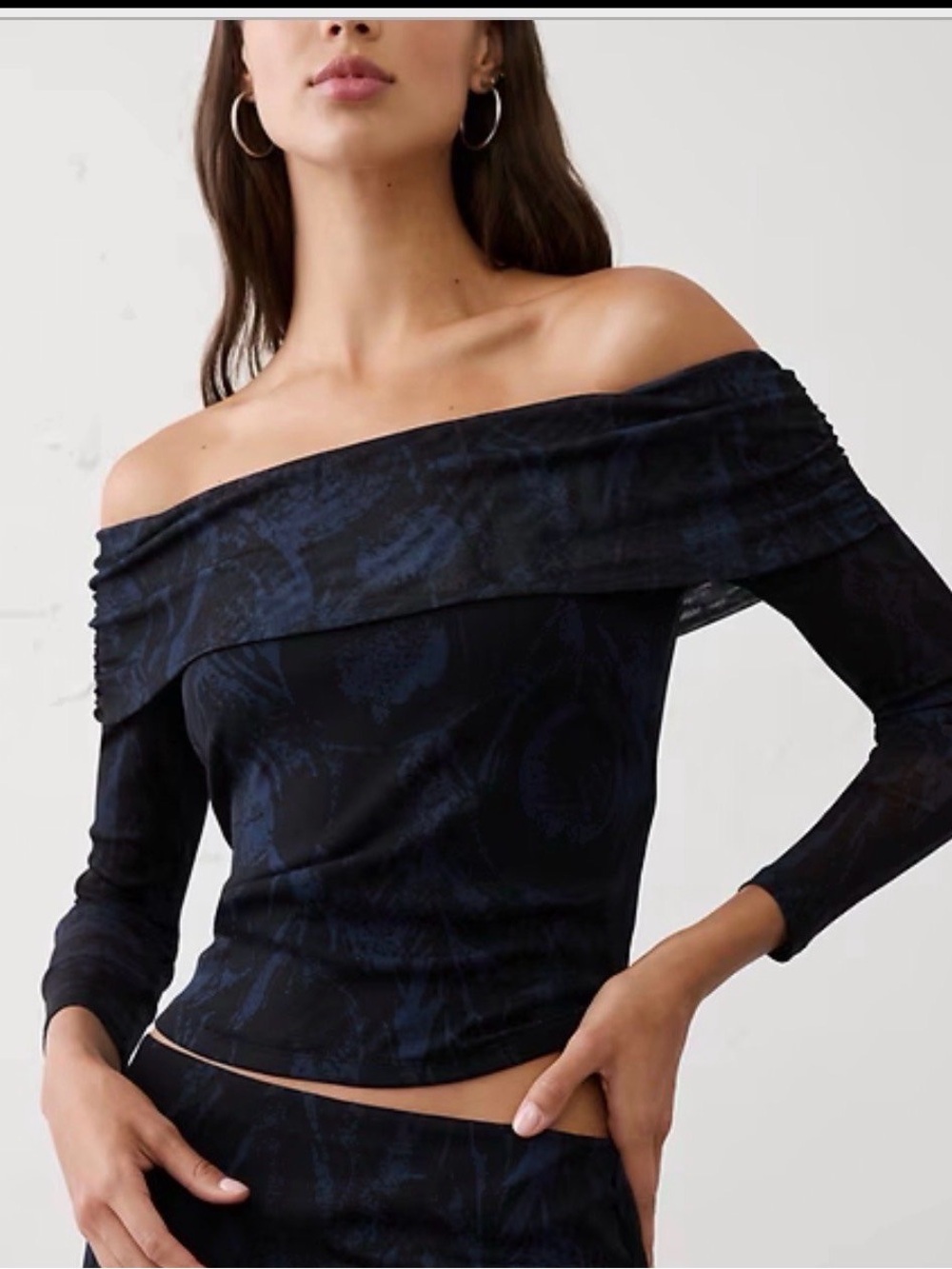 Banana Republic Off-the-Shoulder Mesh Top in Dark Navy Print
